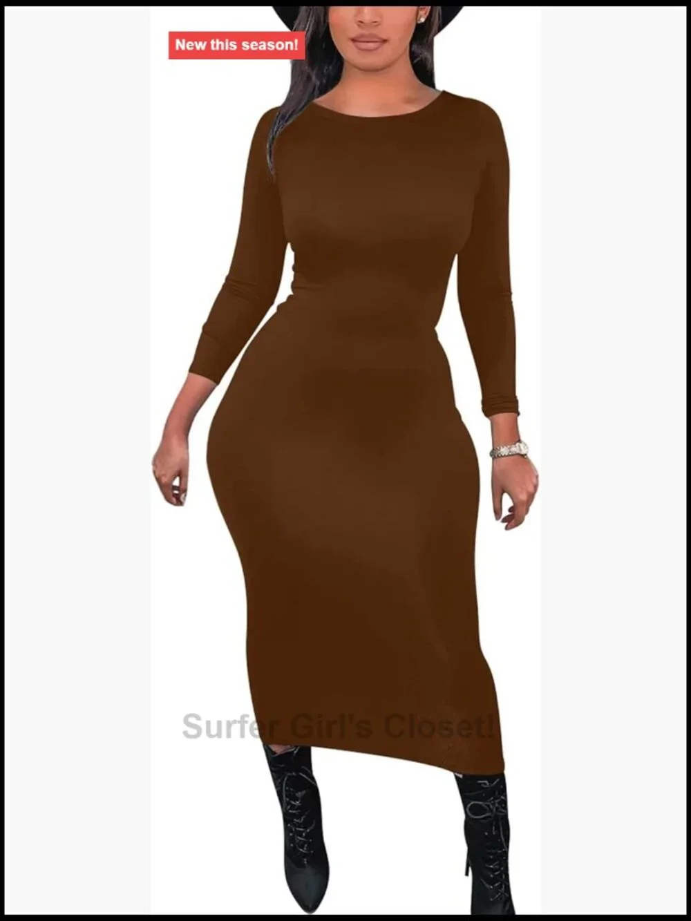 Women's Bodycon Long Sleeve Midi Pencil Dress